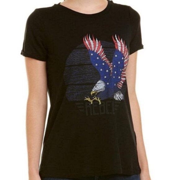 Revolve Bardot Eagle Rock‎ Short Sleeve Tee Linen Size XS Graphic T-Shirt Boho - Picture 1 of 8